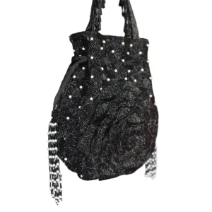 Black Embroidered Coco Flower Potli