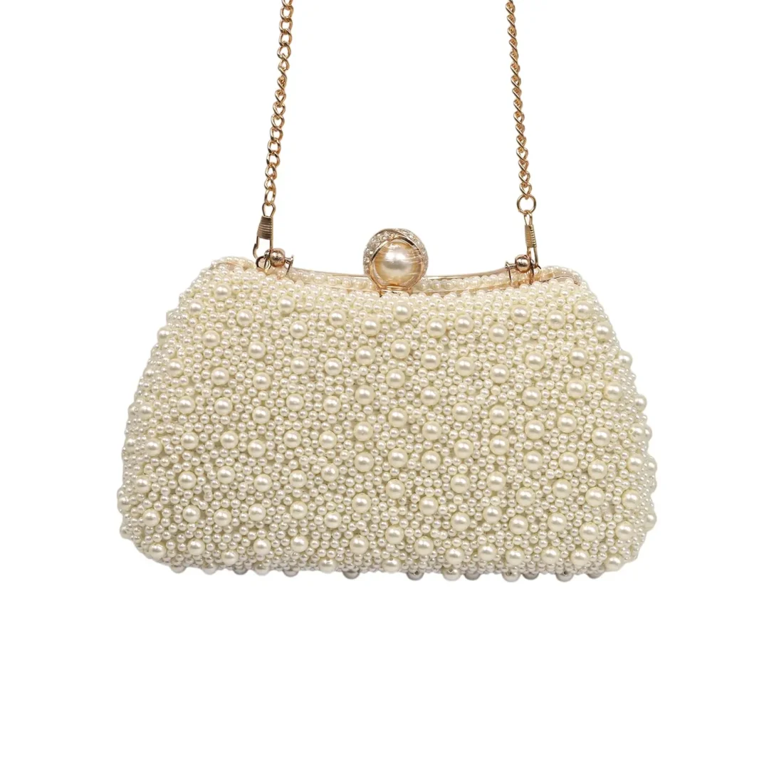 White pearl beaded party clutch