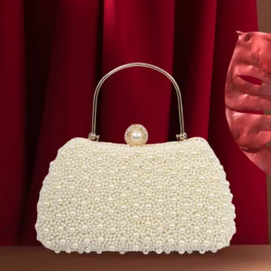 White pearl beaded party clutch