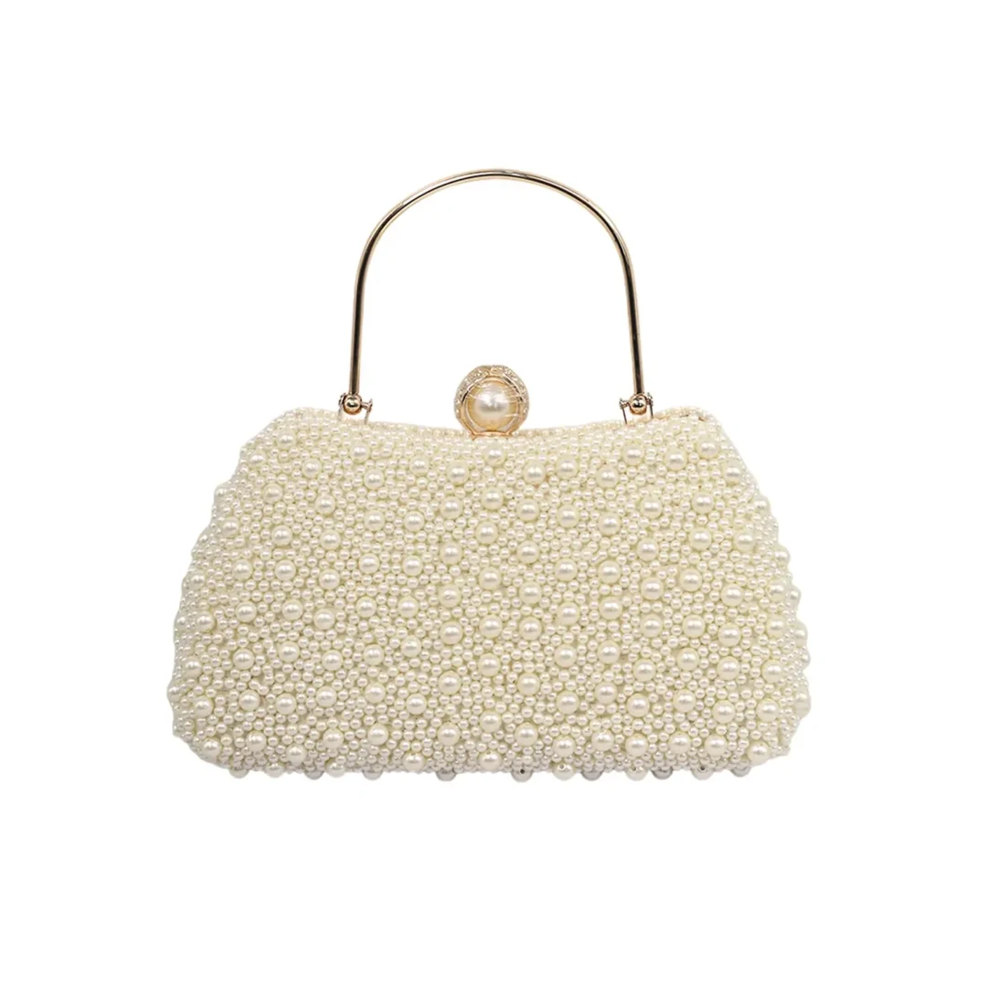 White pearl beaded party clutch